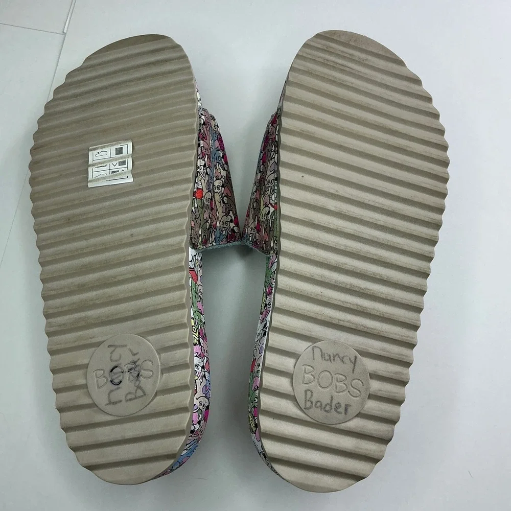 Skechers Multicolor BOBS Dog Print Kids 6 Slides 113735 Plush Foam Sandals